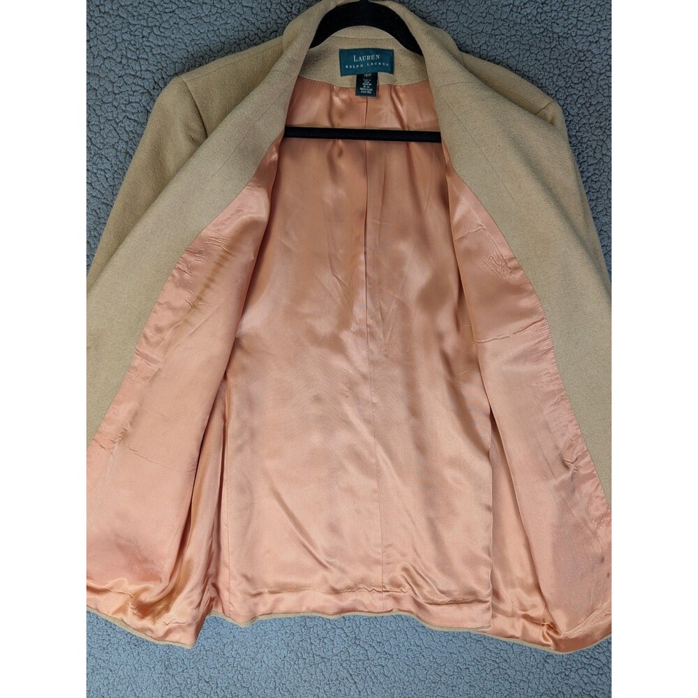 Vintage Lauren Ralph Lauren Women Blazer Leather Buttons Camel Hair 16W Preppy - Picture 10 of 14